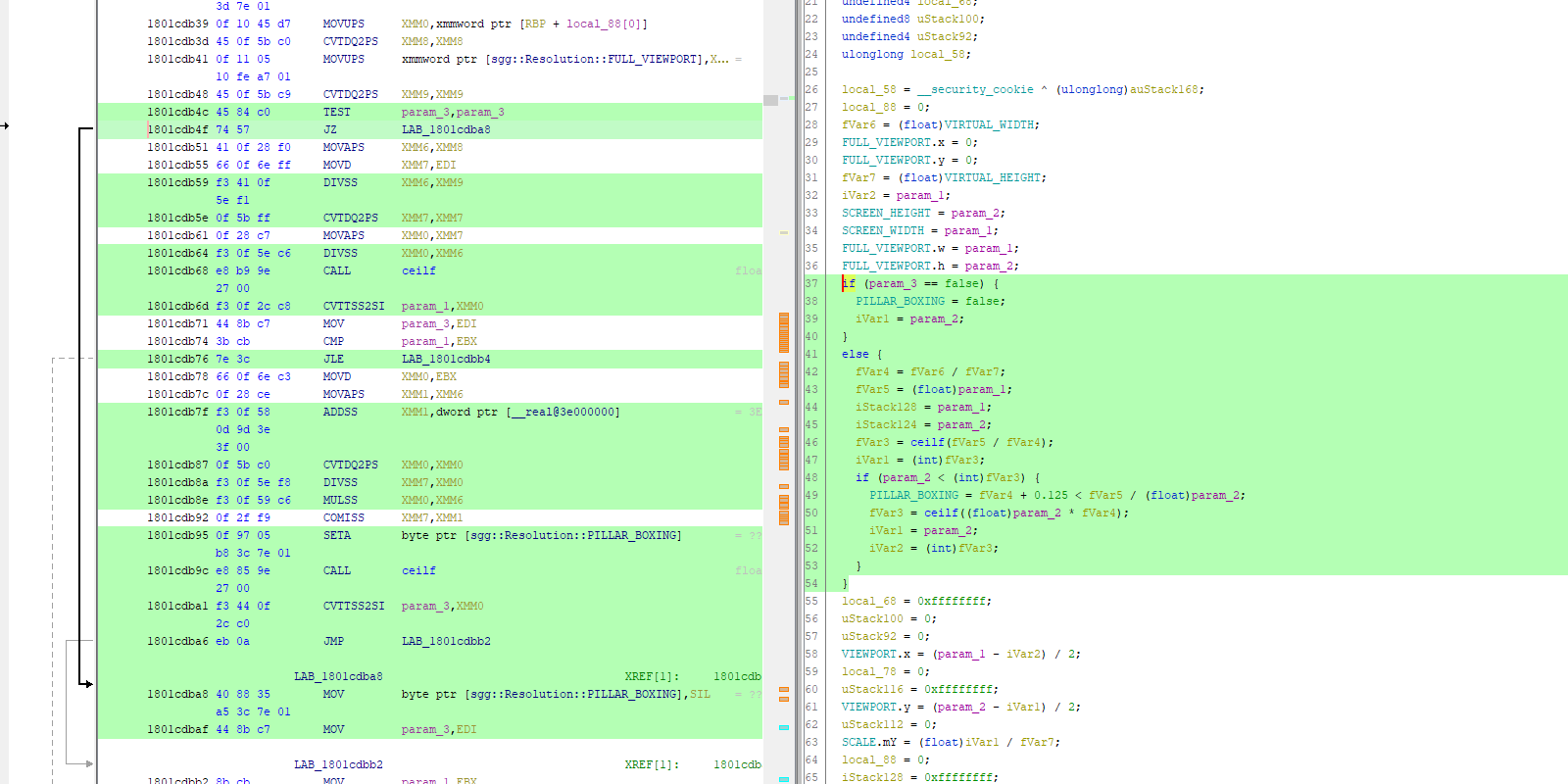 Decompiling `EngineWin64.dll` using Ghidra - `Resolution.Resize()`